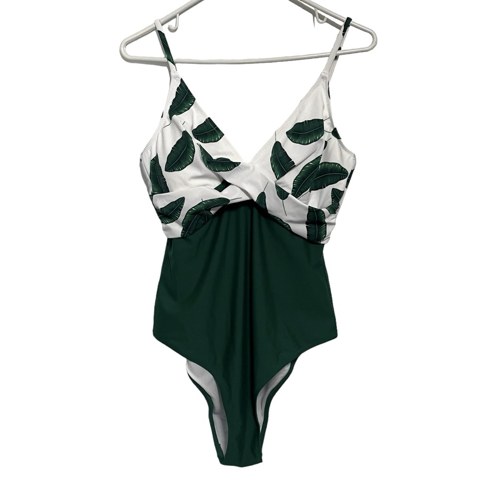 Cupshe Green White One Piece Swimsuit NWT XL